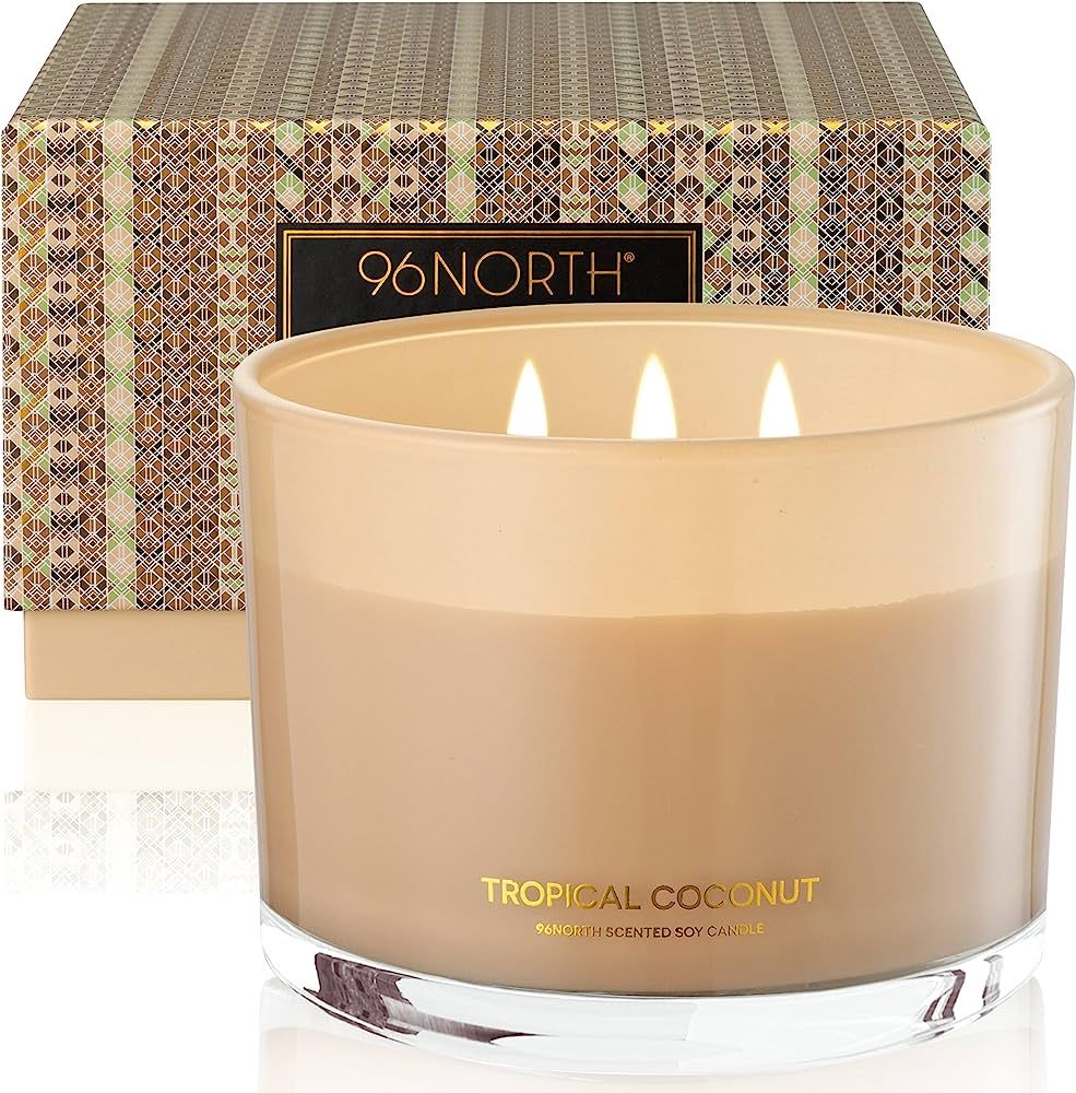 96NORTH Luxury Coconut Soy Candle | Large 3 Wick Jar Candle | Up to 50 Hours Burning Time | Tropi... | Amazon (US)
