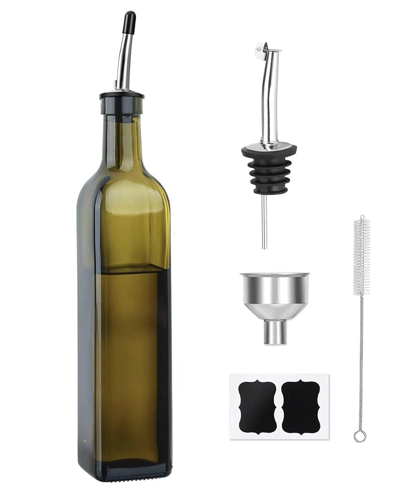 Olive Oil Dispenser Bottle, 1 Pcs Green Glass Oil and Vinegar Dispenser Set with 2 Stainless Stee... | Amazon (US)