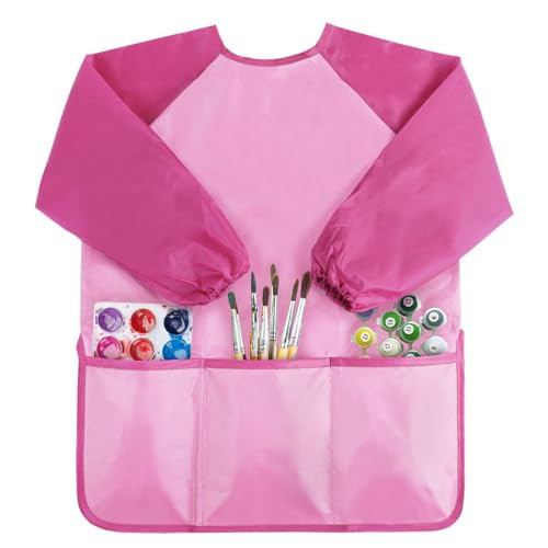 Kopokita Kids Art Smock, Kids Painting Apron, Waterproof Children Artist Smock with Long Sleeve with 3 Pockets for Toddlers Age 2-6 (Pink) | Amazon (US)