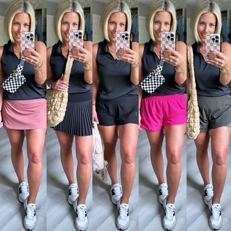 Playing pickleball, tennis, golf, or just running errands??? I’ve got the perfect shorts and skorts you are gonna wanna wear all summer long!!!! Comfy, cute, and functional!!!! 
⬇️⬇️⬇️
Tank sized up to medium
Black pleated skort size small - everything else medium! 
Shoes TTS and comfy!!!

#LTKStyleTip #LTKFitness #LTKFindsUnder50