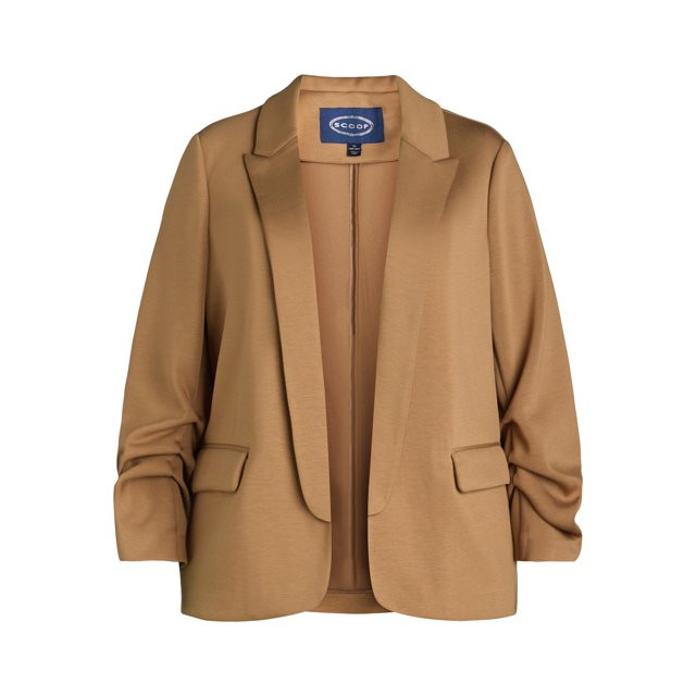Scoop Women's Plus Relaxed Scuba Knit Blazer with Scrunch Sleeves, Sizes 1X-4X | Walmart (US)