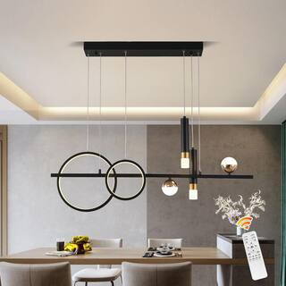 45-Watt 6-Light Black Kitchen Island Linear Dimmable Integrated LED Pendant-Light with Acrylic Shade for Dinning Room | The Home Depot