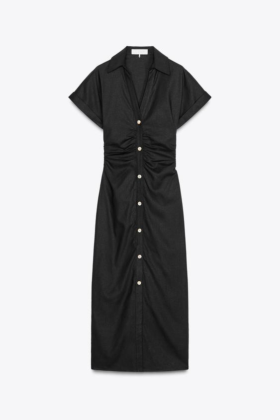 LINEN BLEND MIDI DRESS | Zara US