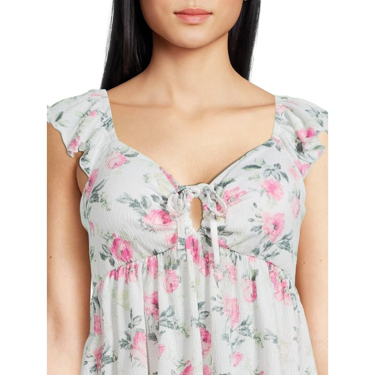 No Boundaries Juniors Flutter Sleeve Babydoll Top, Sizes XS-3XL | Walmart (US)