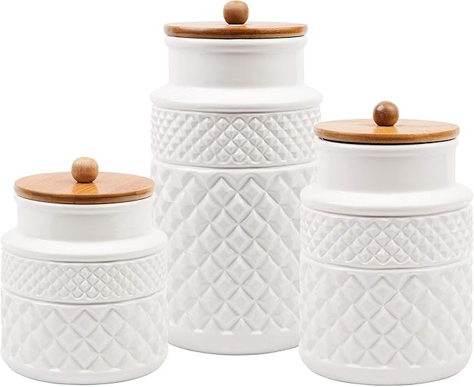 Home to Table American Recreations Embossed Faceted Canister White Ceramic Set of 3 Round Jars wi... | Amazon (US)