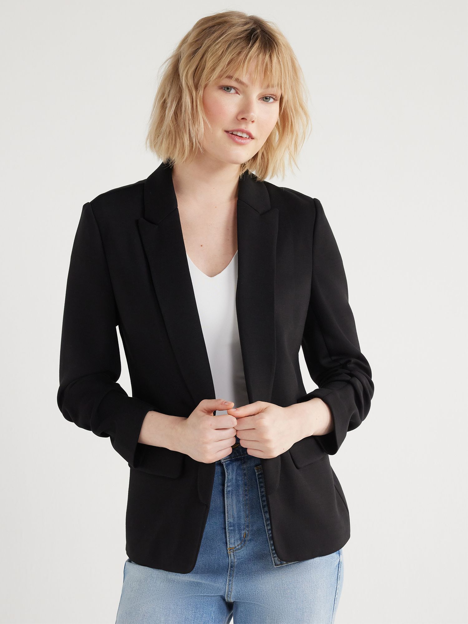 Scoop Women's Relaxed Ultimate ScubaKnit Stretch Blazer with Scrunch Sleeves, Sizes XS-XXL | Walmart (US)