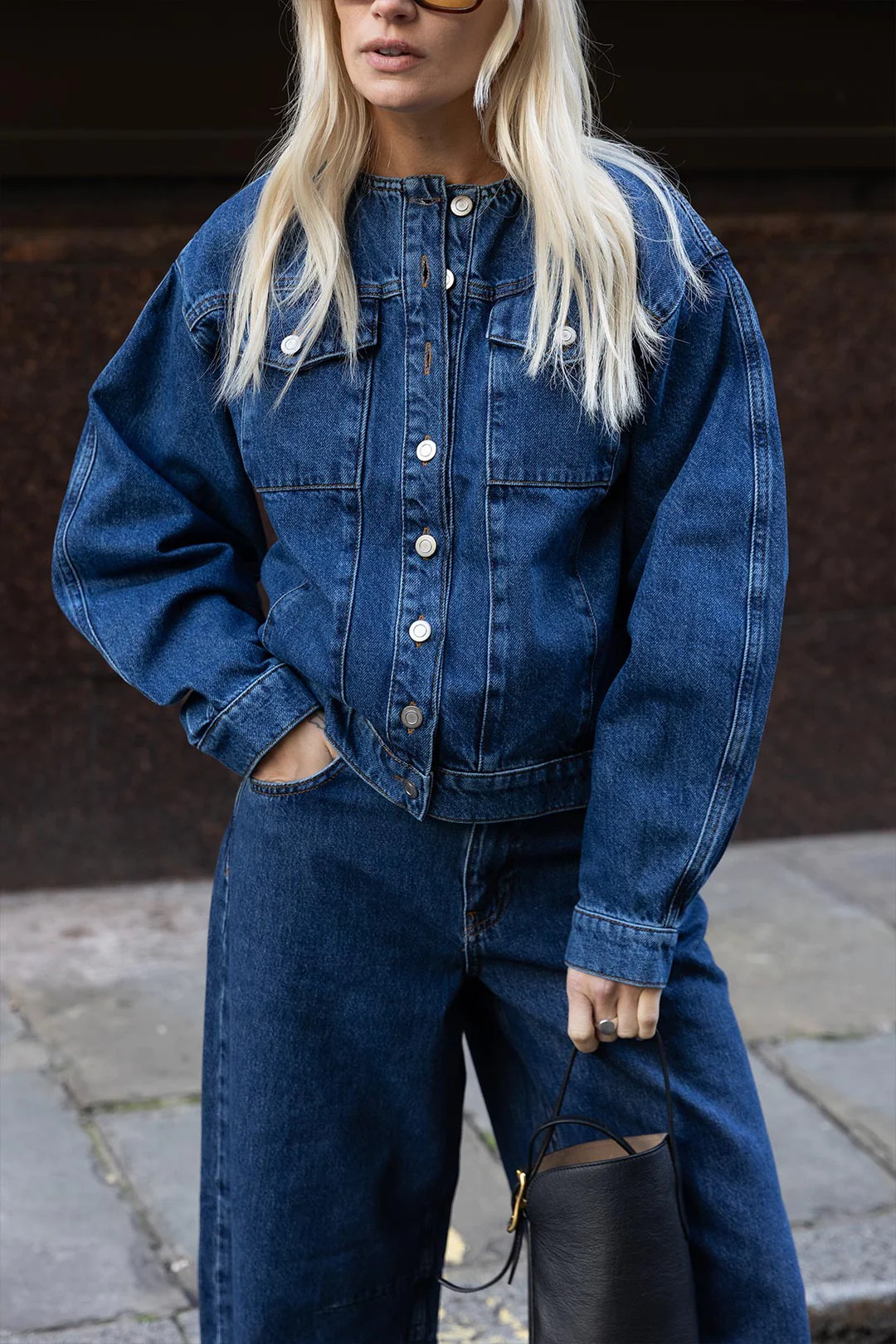 Moto | Collarless Denim Jacket in Mid Blue | ALIGNE | ALIGNE UK & EU