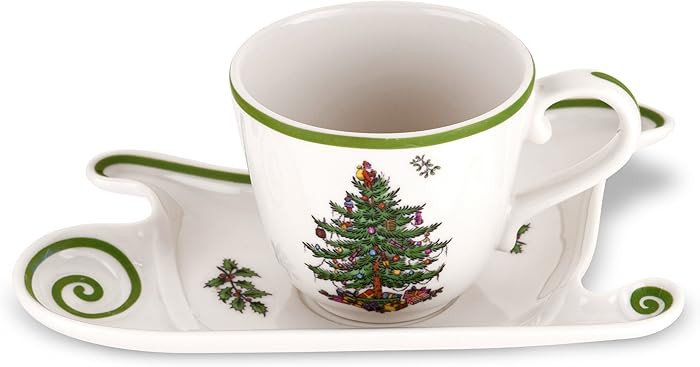 Spode Christmas Tree Large Coffee Mug with Saucer, Jumbo Teacup, 18oz Cup with Sleigh-Shaped Plat... | Amazon (US)