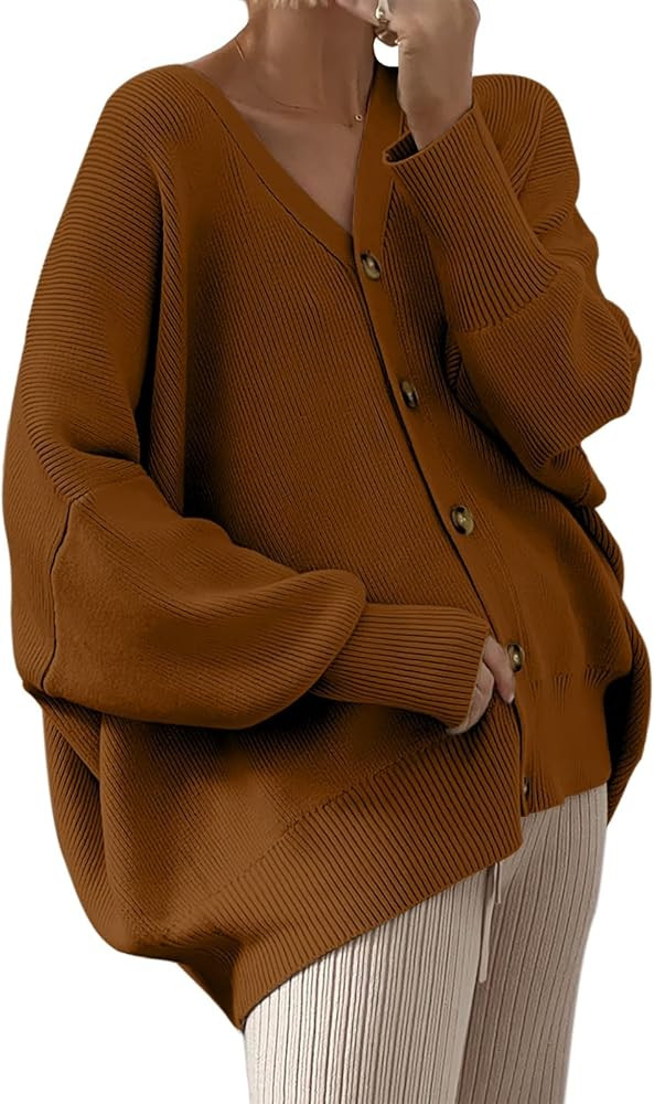 ANRABESS Women's Cardigan 2024 Trendy Open Front Oversized Button Lightweight Sweaters Loose Knit... | Amazon (US)