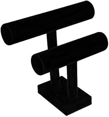 Flexzion Black Velvet Hovering 2 Tier T-bar Jewelry Stand Display Storage Store Rack - Removable ... | Amazon (US)