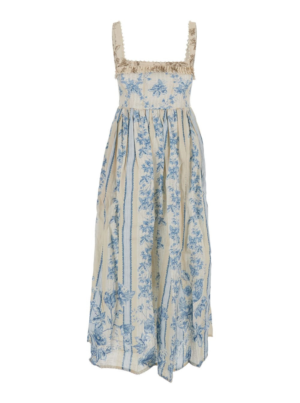 Agua by Agua Bendita barbara Blue Long Dress With All-over Floral Embroidery In Linen Woman | Italist.com US