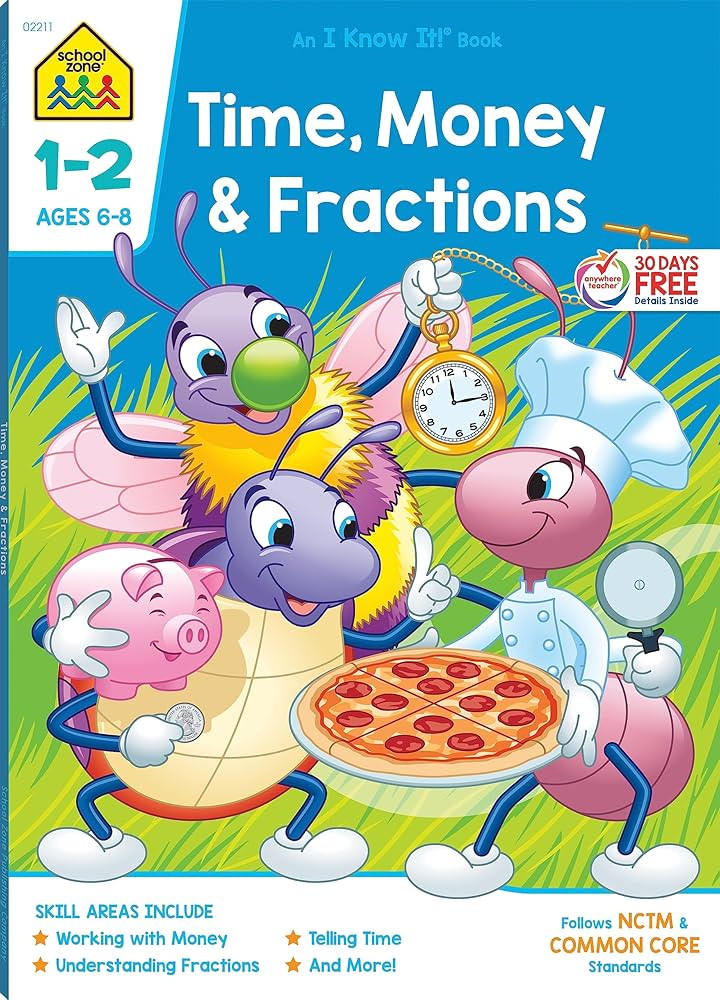School Zone - Time, Money & Fractions Workbook - 64 Pages, Ages 6 to 8, 1st Grade, 2nd Grade, Mat... | Amazon (US)