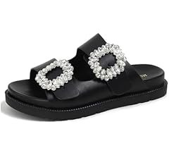 JAMPOL Pearl rivets thick bottom women slippers crystal beading flip flops lace band platform san... | Amazon (US)