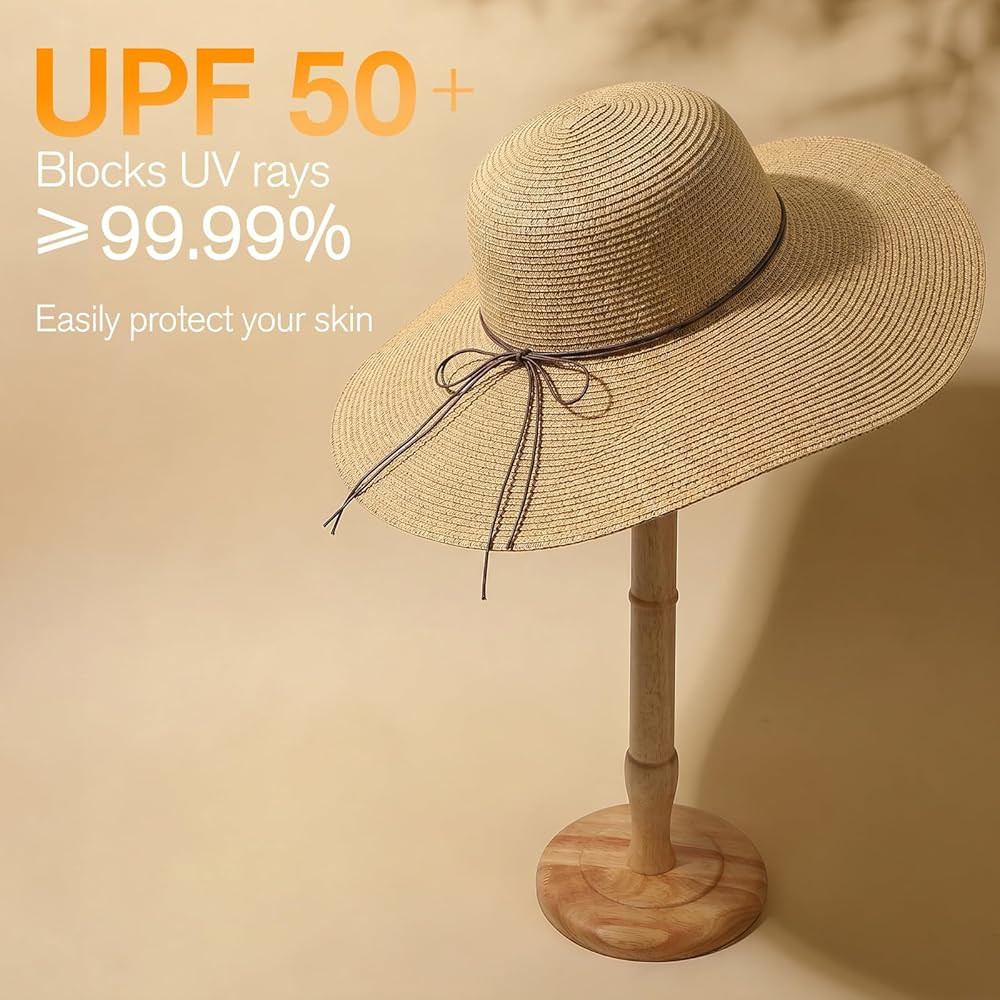 Womens Sun Straw Hat Wide Brim Floppy Foldable Hats Beach Travel Summer Vacation Hat UPF 50+ | Amazon (US)