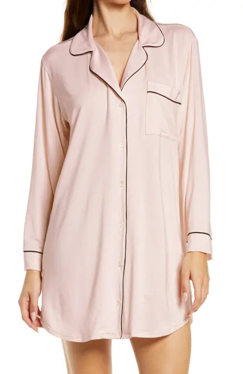Eberjey Gisele Jersey Knit Sleep Shirt in Sorbet/black at Nordstrom, Size Small | Nordstrom