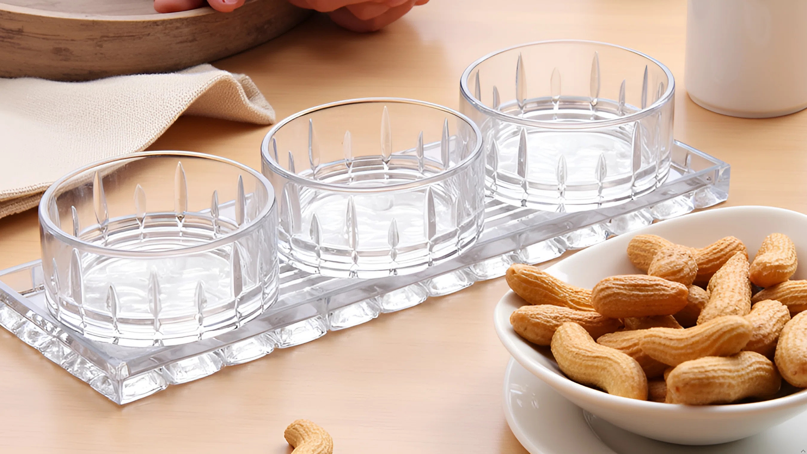 Home Trends Crystal Clear Glass Serving Set With 4 Bowls And Tray, 13 X 4.5 Inch Rectangular Tray, 4 Inch Round Bowls,  For Nuts, Snacks, Dips | Wayfair North America