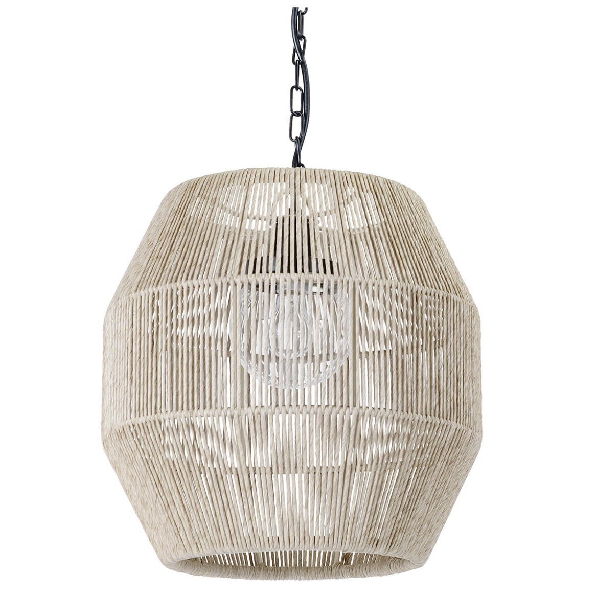 Palecek Tanner Coastal Beach Off White Woven Wicker Outdoor Octagonal Pendant Lantern | Kathy Kuo Home