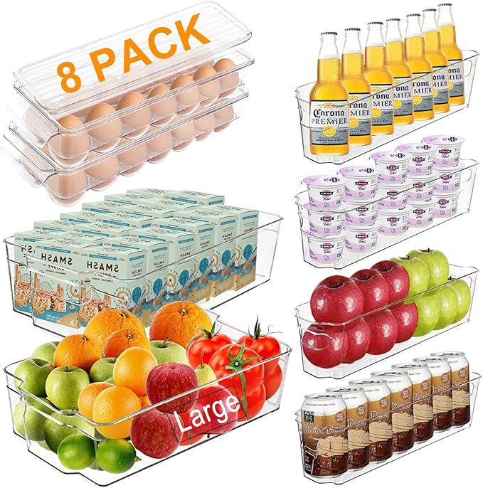 Alpacasso Fridge Organizer Storage Bins Stackable Freezer Kitchen Containers with Handles BPA Cle... | Amazon (US)