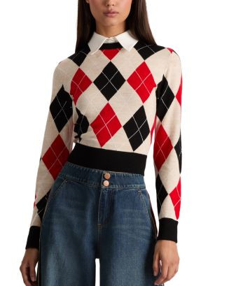 Carolann Collared Cropped Argyle Sweater | Bloomingdale's (US)