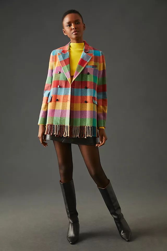 Vilagallo Tiffany Fringed Plaid Coat | Anthropologie (US)