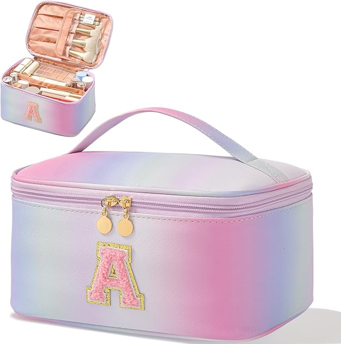 Meiyuuo Large Makeup Bag Portable Preppy Rainbow Colour Travel Pro Cosmetic Pouch Cute Cow Print ... | Amazon (US)