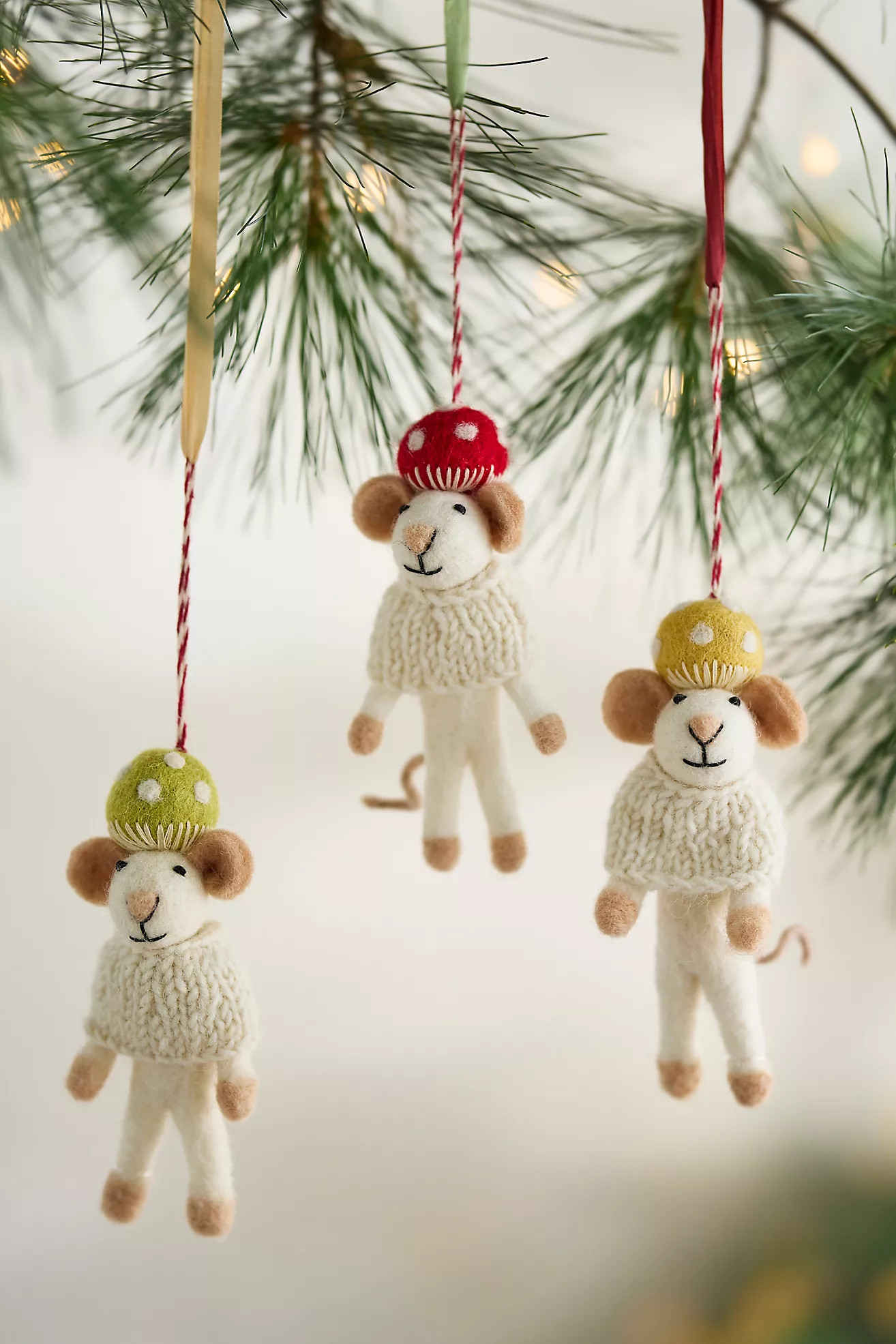 Mushroom Hat Mice Felt Critters, Set of 3 | Terrain