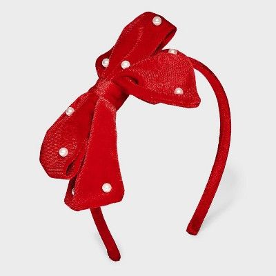 Girls' Velvet Bow with Pearls Headband - Cat & Jack™ Red | Target