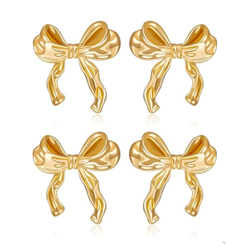 Gold Silver Bow Earrings for Women Classic Ribbon Bow Stud Earrings Cute BowKnot Earrings Bow Trendy Jewelry for Women (Gold+Gold) | Amazon (US)