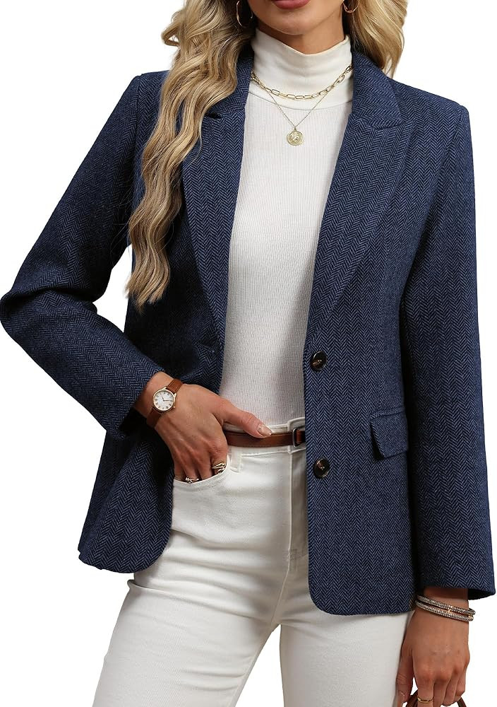 ELLEVEN Womens Wool Blend Tweed Warm Blazers Herringbone Business Casual Fall Winter Oversize Sui... | Amazon (US)