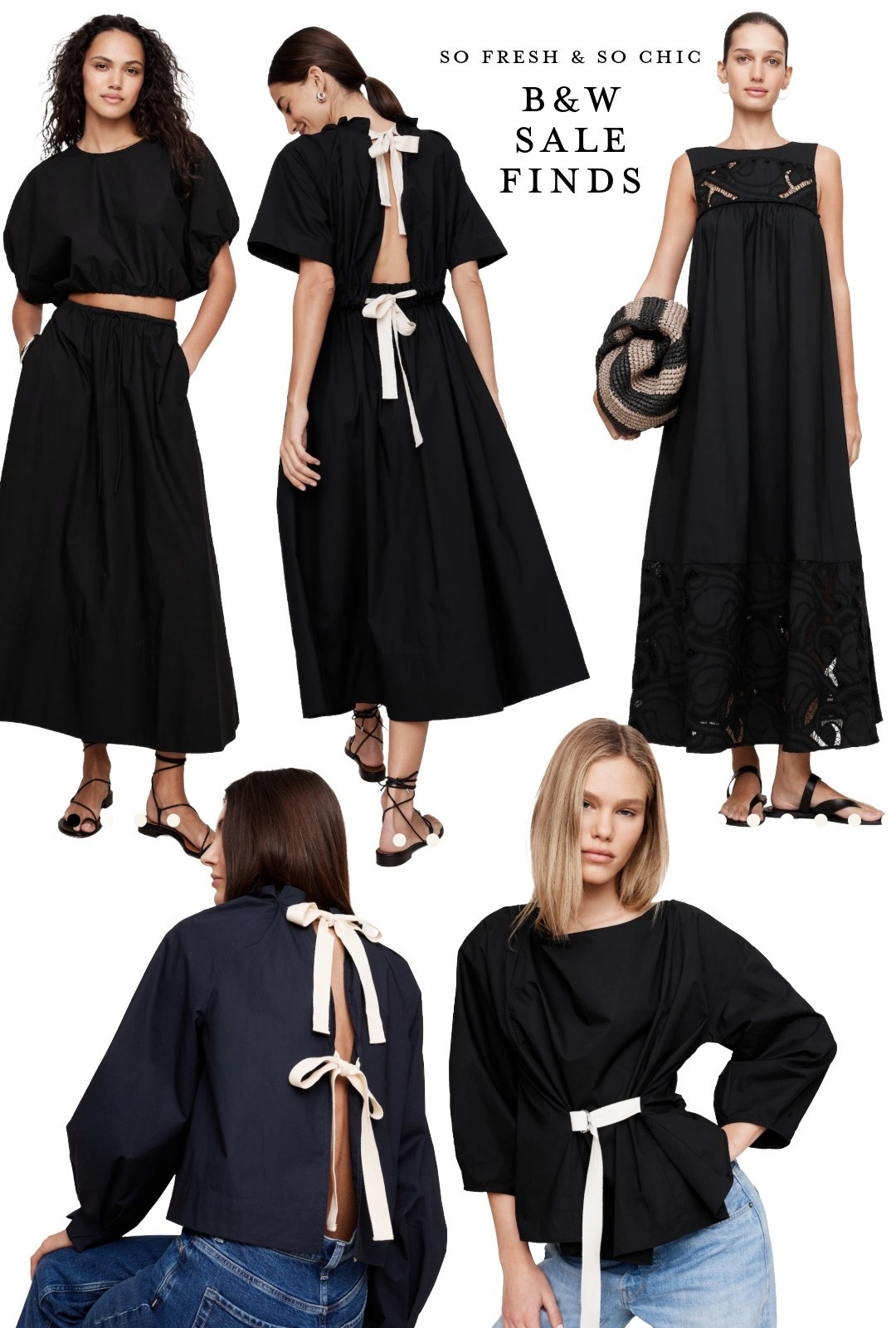 Black and white sale finds now an extra 20% off! 
-
Banana republic sale - summer sale - Fourth of July sale - date night outfit - brunch outfit - black bubble hem top and midi skirt - black cotton poplin top - open back ribbon tie top - open back dress - black midi dress - black crochet maxi dress - summer dresses - affordable dresses - cotton poplin dress 

#LTKSaleAlert #LTKStyleTip #LTKMidsize