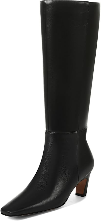 Kitten Heel Knee High Boots Women Square Toe Long Tall Boots Faux Leather Low Heel Boot Fashion W... | Amazon (US)