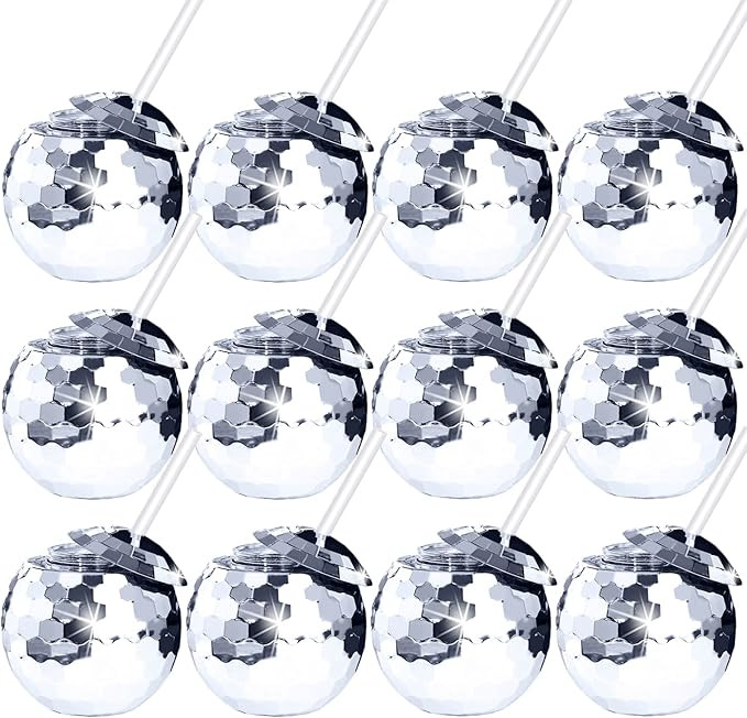 Tongnian 12 PCS Disco Ball Cups Tumbler Disco Flash Ball Cocktail Cup Silver Spherical Cup with L... | Amazon (US)