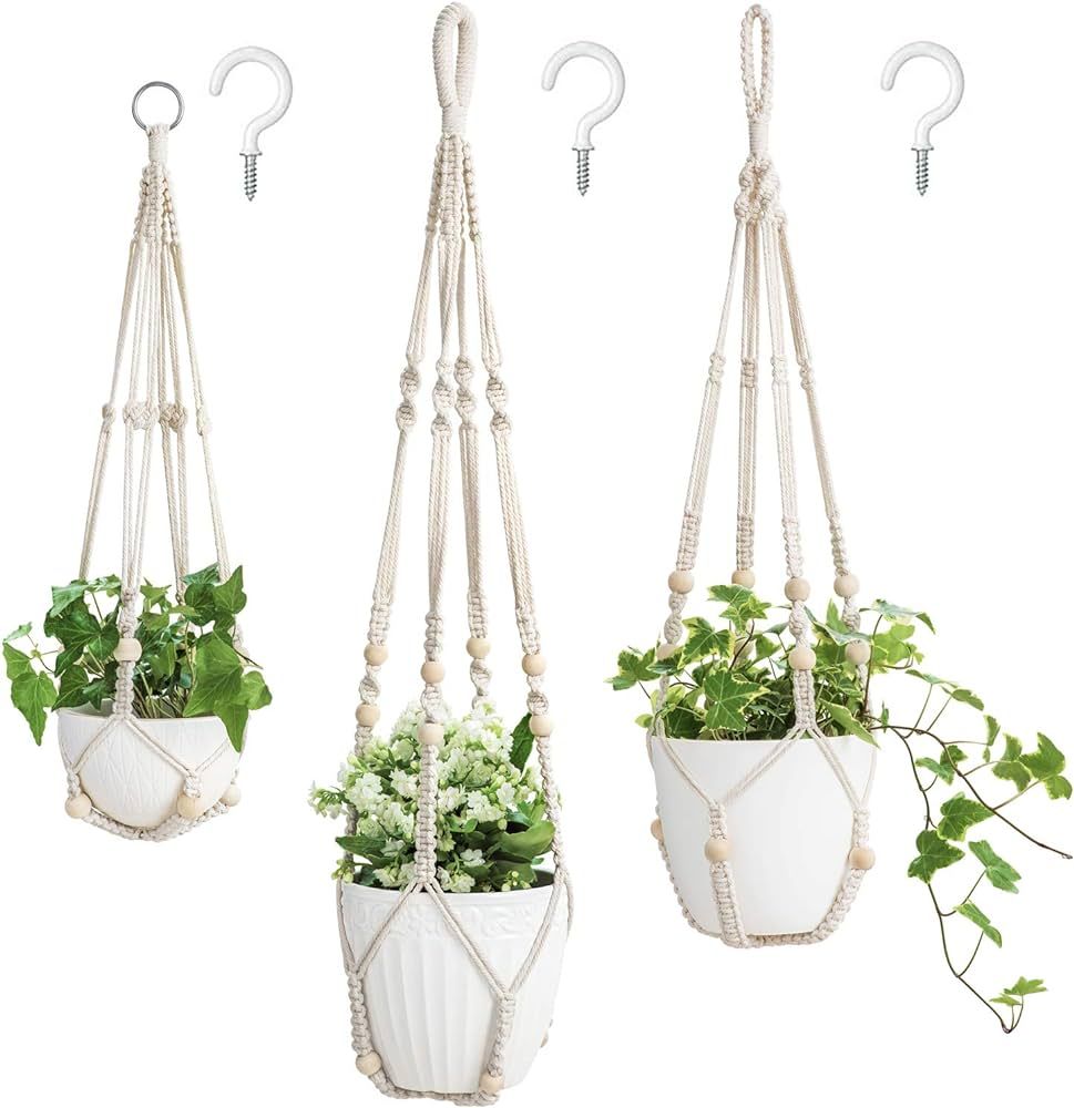 Mkono 3 Pack Macrame Plant Hangers Indoor Different Size Hanging Planter Basket Flower Pot Holder... | Amazon (US)
