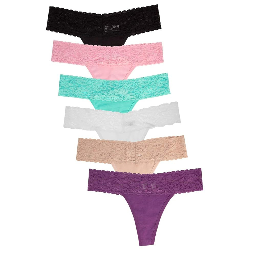 Jo & Bette Lace Thongs for Women - 6 or 12 Pack Low Rise Thongs - Lace Panties Cotton Underwear W... | Amazon (US)