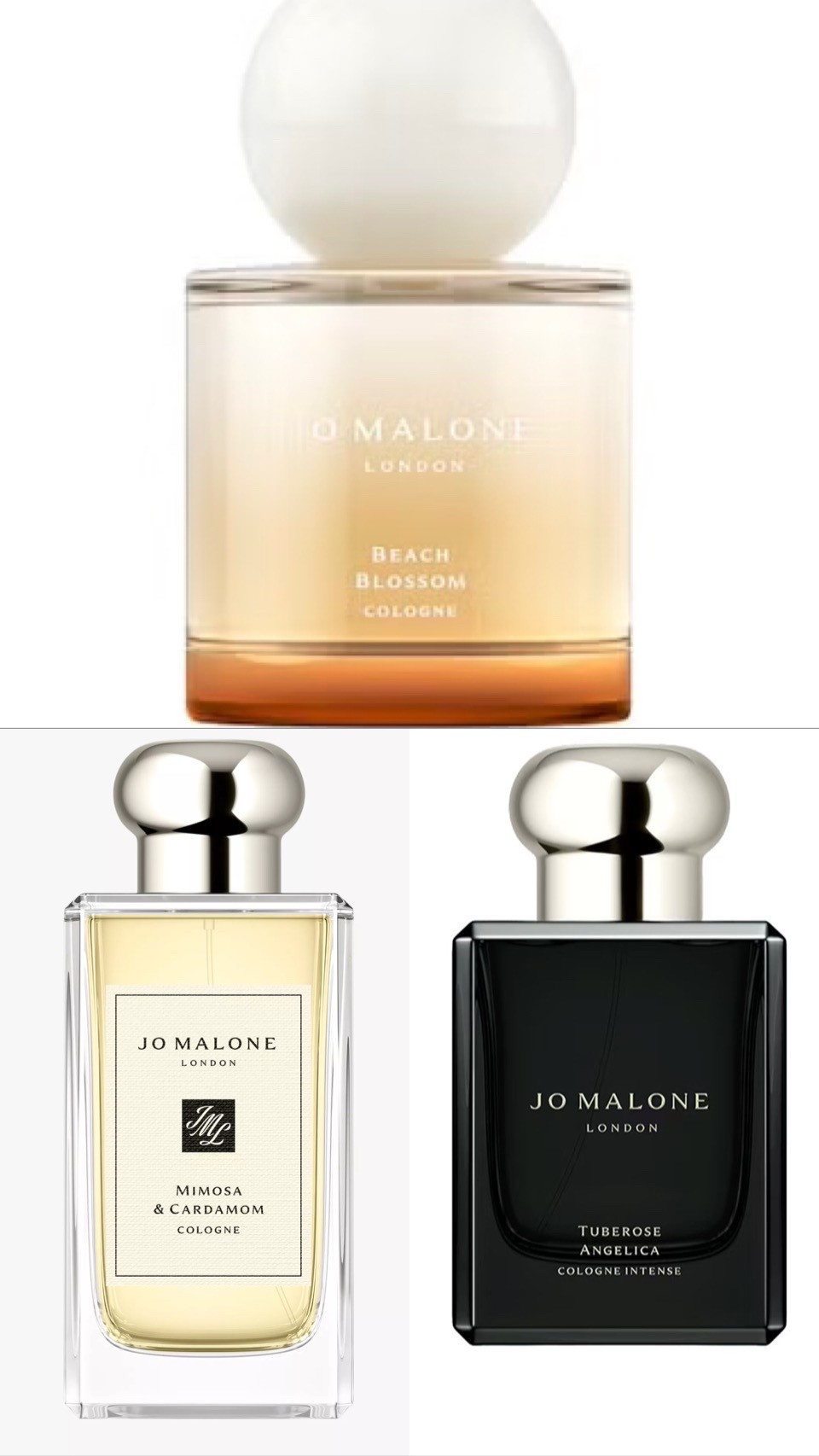 My Jo Malone Faves 🖤

Beach Blossom 
Beach Summer with coconut water & lime

Mimosa & Cardamon 
Feminine, warm & flirty

Tuberose Angelica 
Sensual, powdery, hypnotic 
