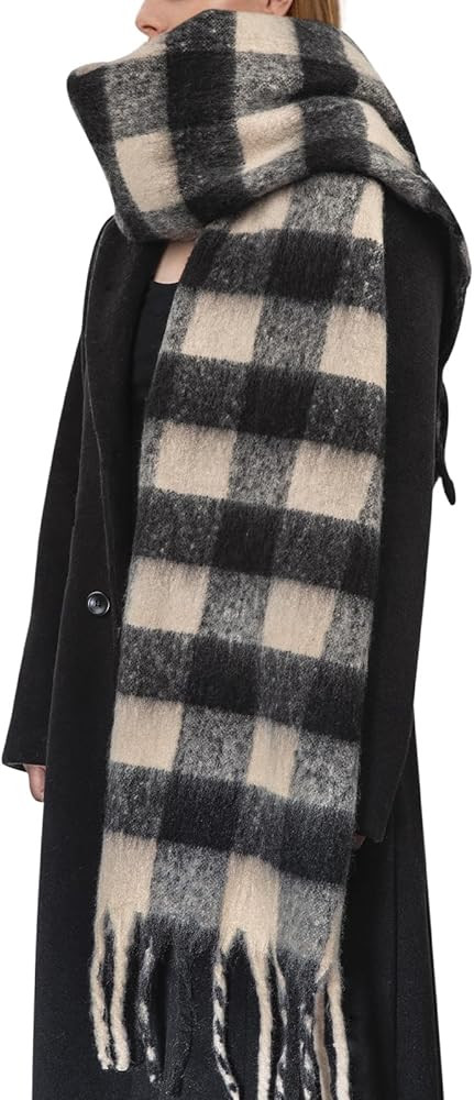 Womens Scarf Winter Big Colorful Checked Thick Warm Soft Scarves Casual Tassel Blanket Scarf | Amazon (US)