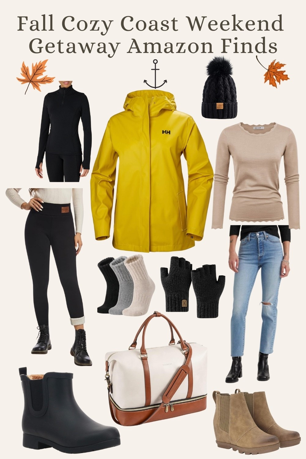 This collage is inspired by the fact that we are headed to the Oregon coast this weekend and this time of year it starts to get blustery and rainy and cozy at the coast. I found some fabulous finds on Amazon- Perfect for a cozy coast getaway- make sure to bring a good book to snuggle up by the fire with and with a cup of hot cocoa or an adult version cup of hot cocoa😂.
I found fleece lined leggings, waterproof boots, perfect for the sand and ocean, a great rain coat that’s fashionable, and more. Check it out! This is the best little packing list of finds ever for that fall travel weekend coast getaway. 

#LTKSeasonal #LTKPetite #LTKOver40