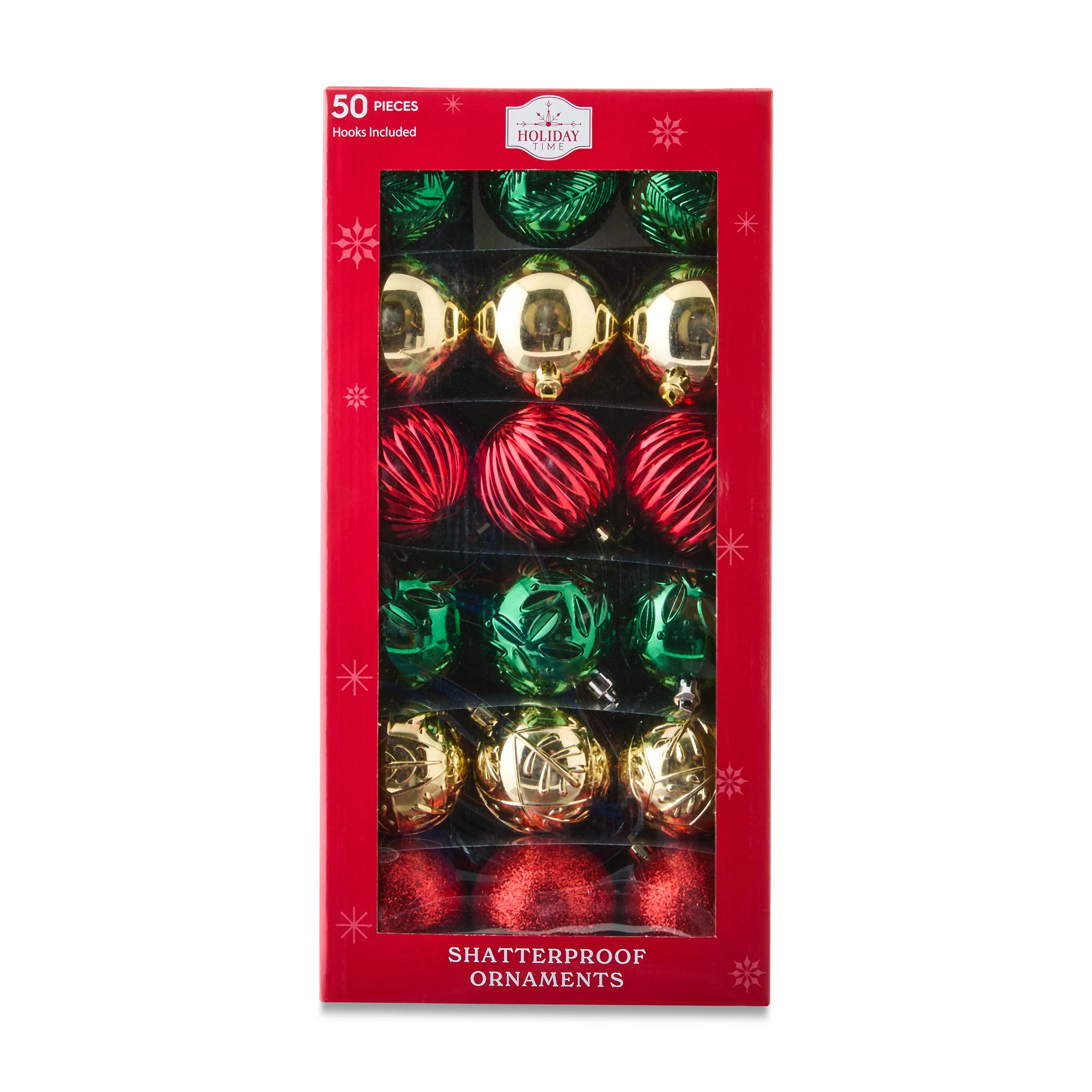 50-Count Red/Green/Gold Shatterproof Ball Christmas Ornaments, by Holiday Time | Walmart (US)