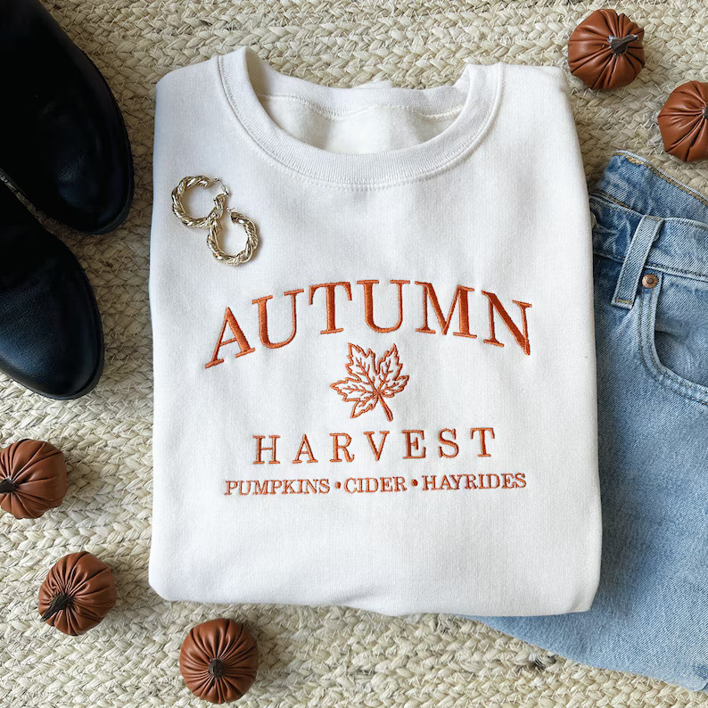 Autumn Harvest Embroidered Gemma Sweatshirt High Quality Design, Perfect for Fall Unisex Cozy Cot... | Etsy (US)