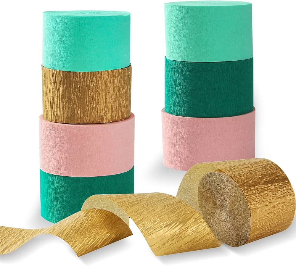 Sage-Green Pink-Gold Crepe Paper Streamers - 8 Rolls Green Party Decorations Streamer Birthday Ru... | Amazon (US)