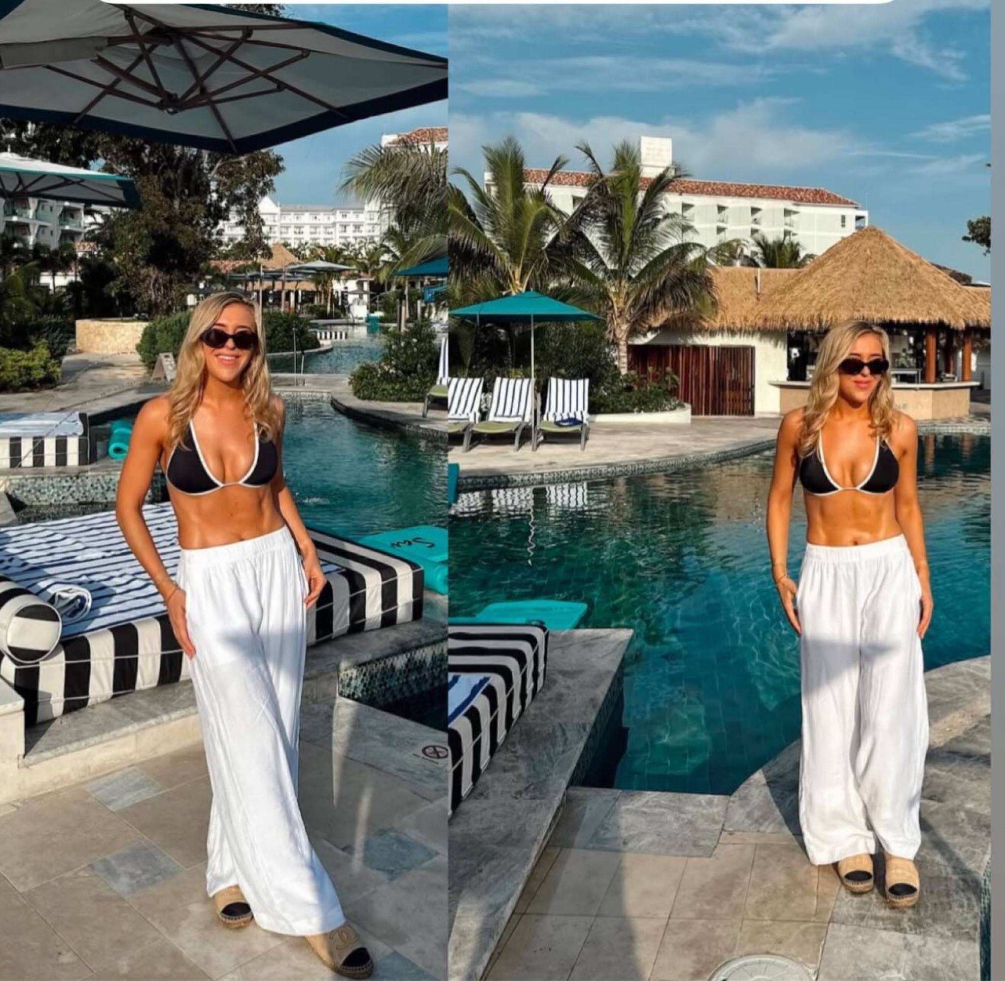 White pants - winter sun - winter getaway - swimwear - bikini - sunshine - white trousers - stretchy pants - Chanel espadrilles - summer outfit - holiday outfit - Abercrombie sale - Abercrombie and fitch - Abercrombie and fitch sale - wide leg pants - wide leg trousers 

#LTKWinterSale #LTKswimwear #LTKtravel