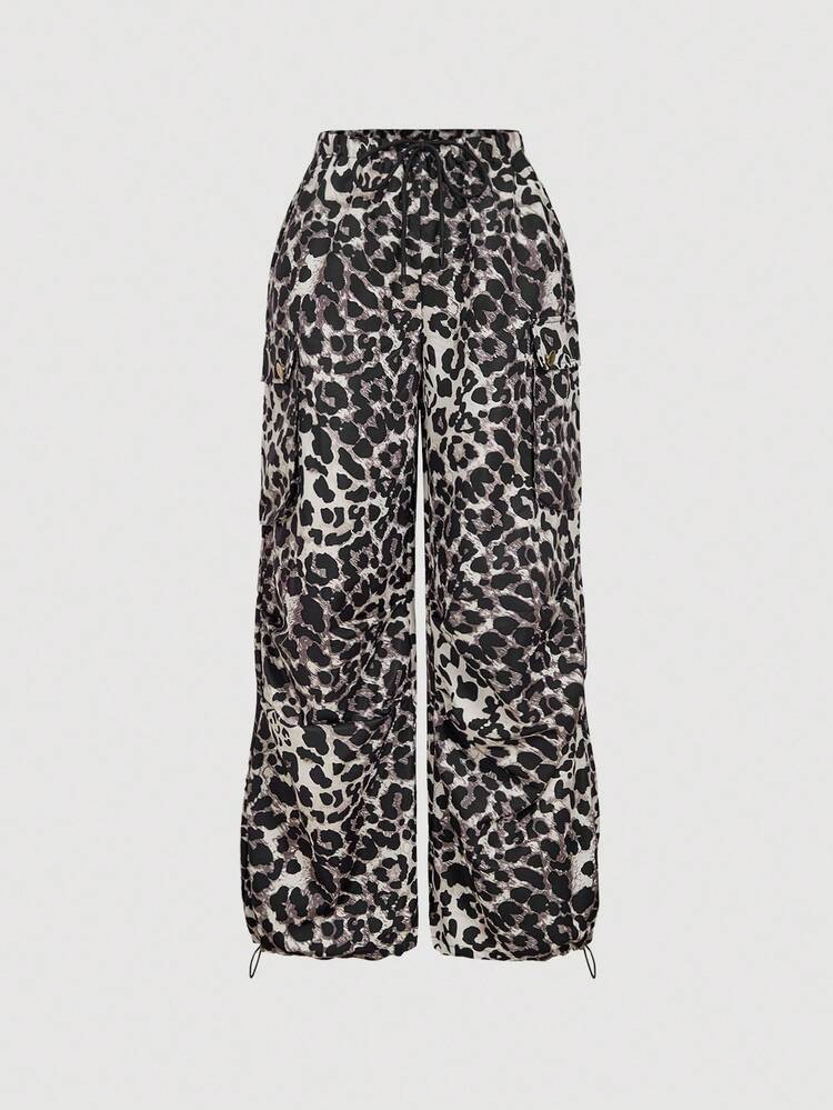 SHEIN MOD Women's Leopard Print Cargo Pants, Casual Straight Leg Trousers | SHEIN