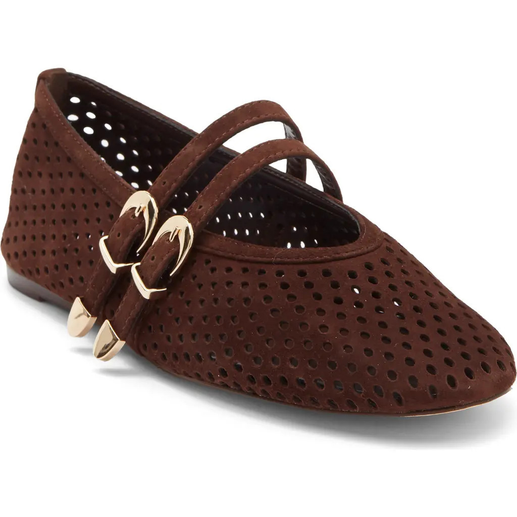 Steve Madden Lissa Perforated Mary Jane Flat in Brown Suede at Nordstrom Rack, Size 11 | Nordstrom Rack