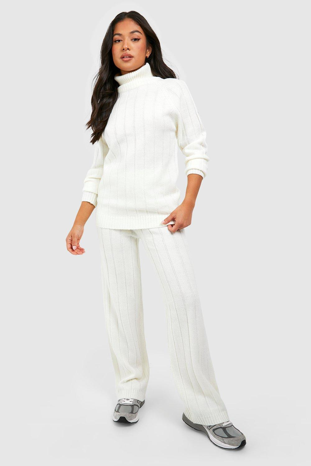 Petite Wide Rib Roll Neck & Trouser Knitted Co-ord | Boohoo.com (FI)