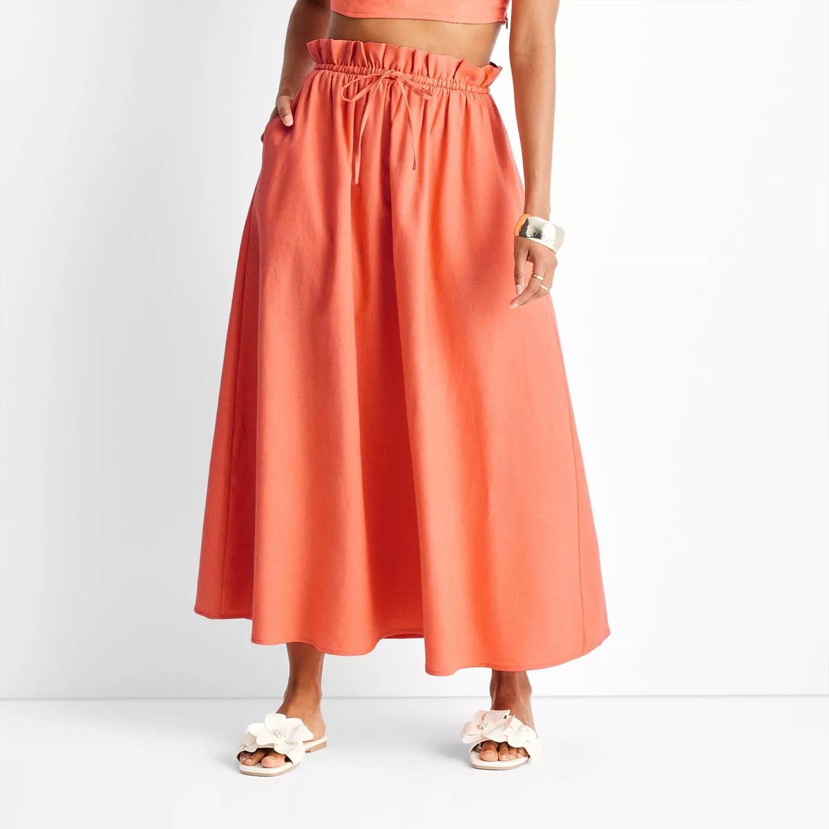 Women's Linen Tie-Front Maxi Skirt - Future Collective™ with Jenny K. Lopez Coral Orange M | Target