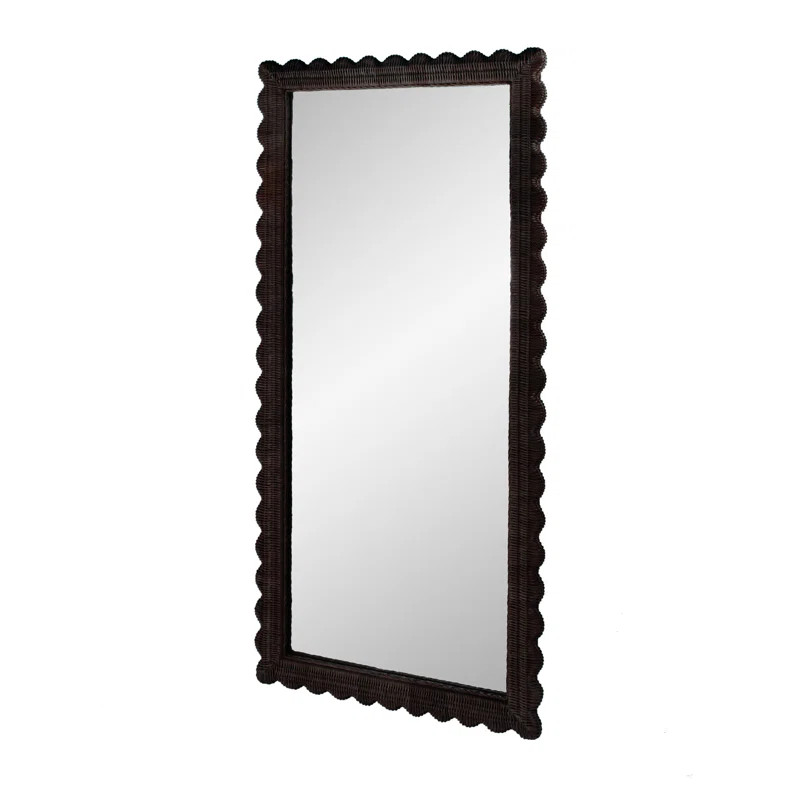 Lacie Scalloped Rattan Floor Mirror, Chocolate Brown | Wayfair North America
