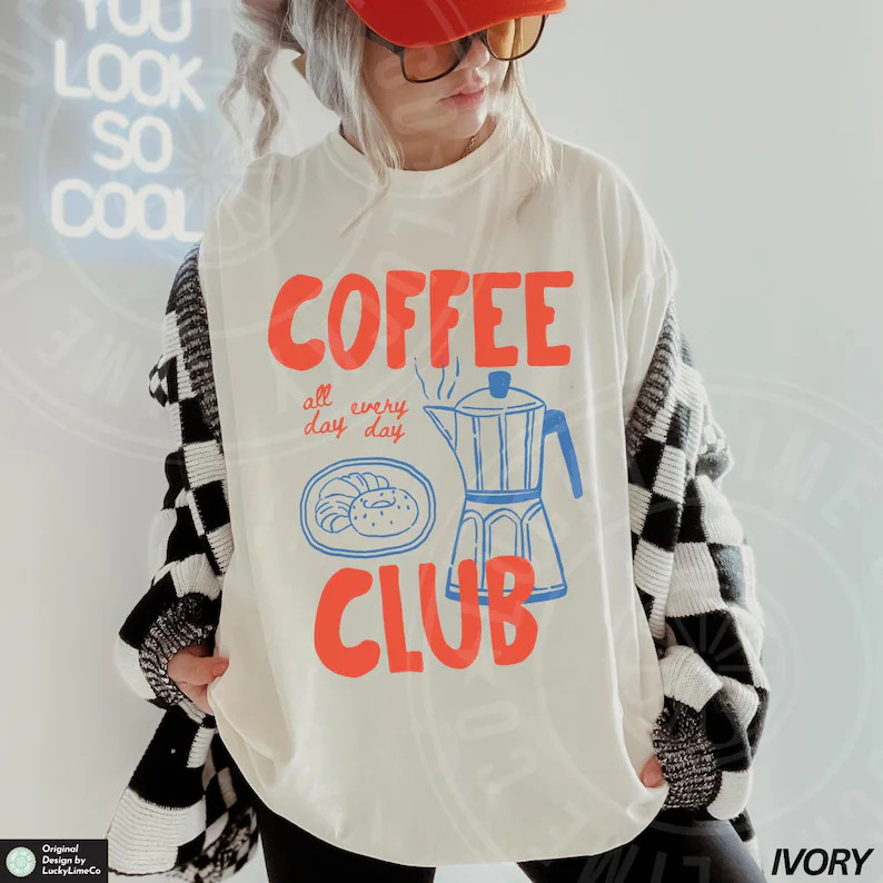 Coffee Club Shirt, Comfort Colors® Tee, Coffee Lover Gift, Retro Coffee Shirt, Coffee Club Tshir... | Etsy (US)