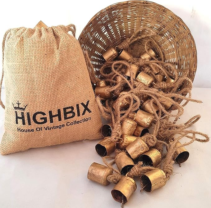 HIGHBIX 4cm Small Vintage Rustic Lucky Tin Metal Cow Bells Handmade Christmas Décor Bells on Jut... | Amazon (US)