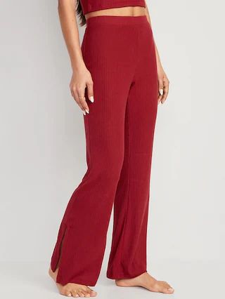 High-Waisted Rib-Knit Split Flare Lounge Pants for Women | Old Navy (US)