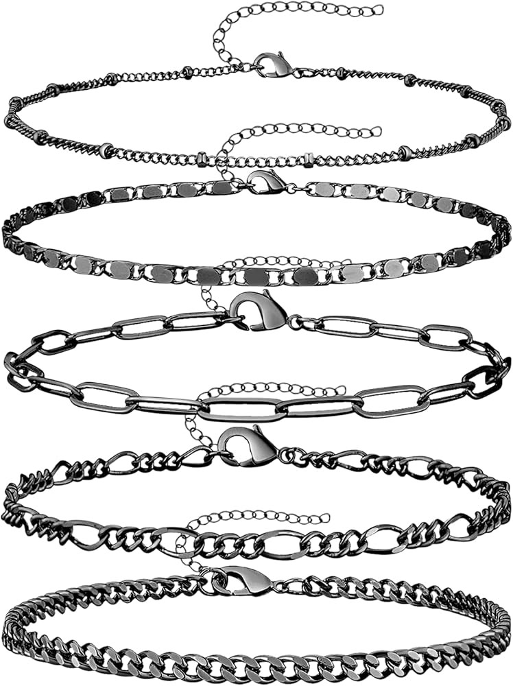 7pc Gold Bracelets for Women, 14K Real Gold Dainty Layered Cuban Link Paperclip Chain Herribone B... | Amazon (US)